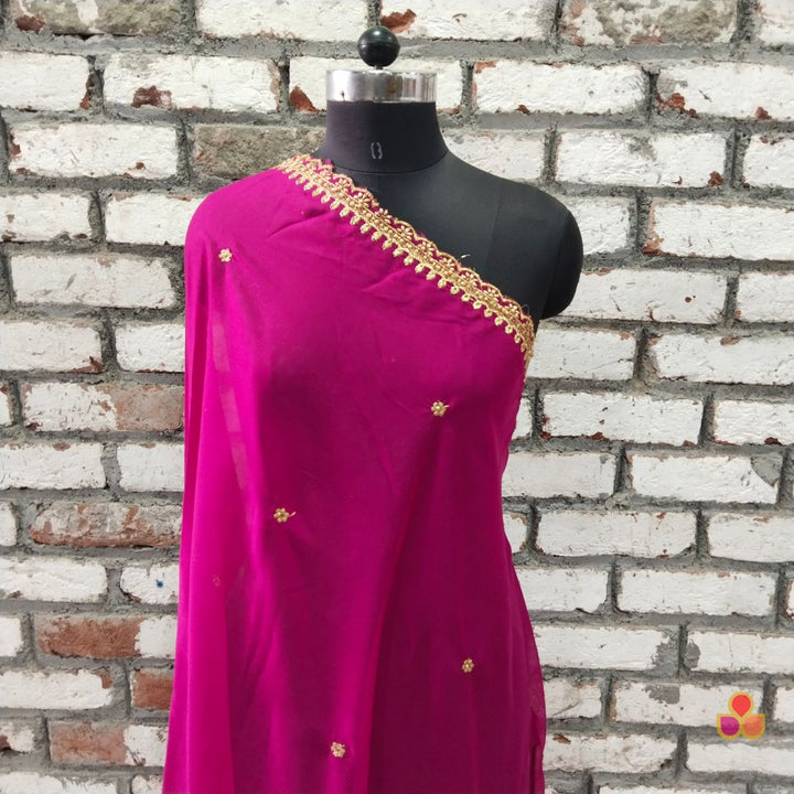 anokherang Dupattas Glam Pink Hand Embroidered Silk Dupatta