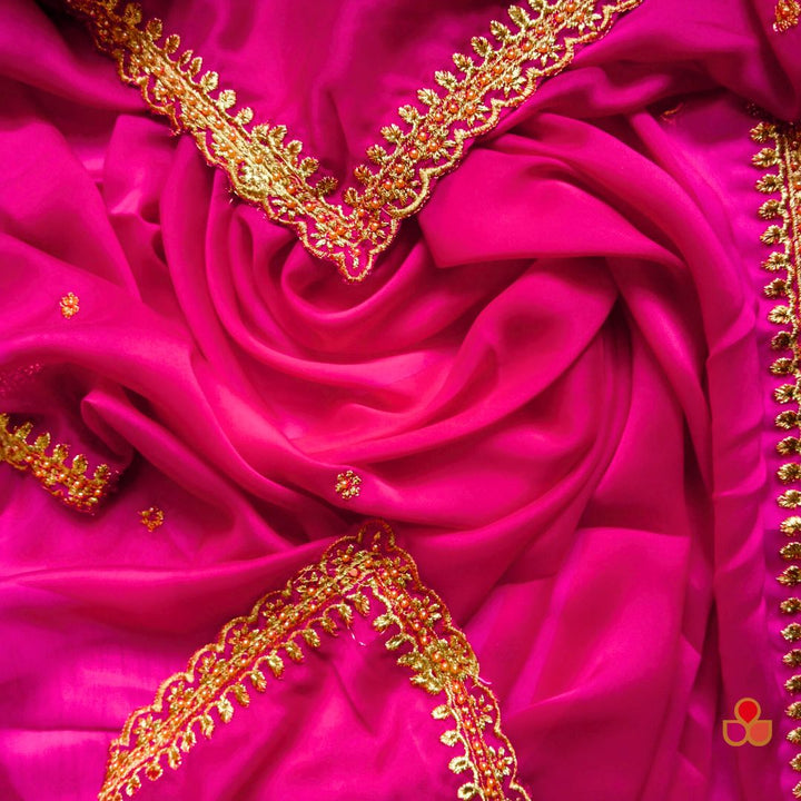 anokherang Dupattas Glam Pink Hand Embroidered Silk Dupatta