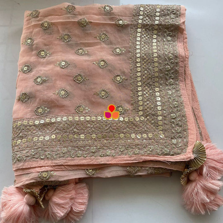 anokherang Dupattas Glamour Baby Pink Gold Sequin Georgette Dupatta