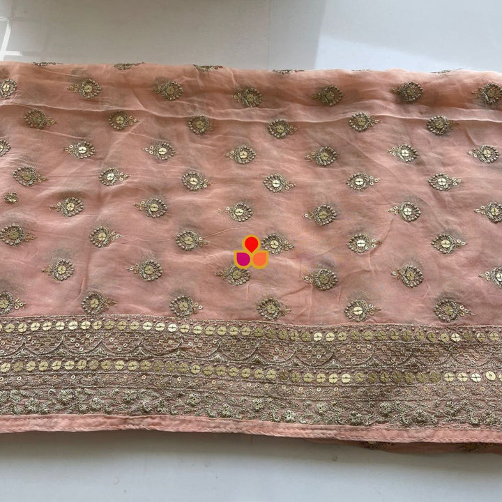 anokherang Dupattas Glamour Baby Pink Gold Sequin Georgette Dupatta