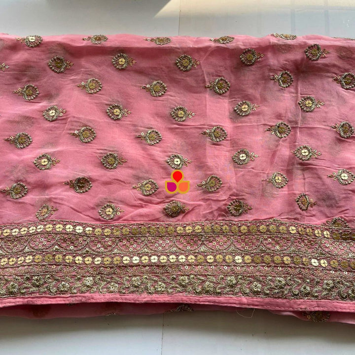 anokherang Dupattas Glamour Baby Pink Gold Sequin Georgette Dupatta