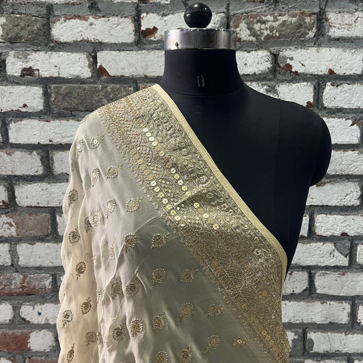 anokherang Dupattas Glamour Beige Gold Sequin Georgette Dupatta