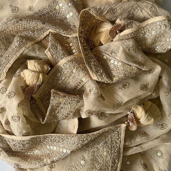 anokherang Dupattas Glamour Beige Gold Sequin Georgette Dupatta