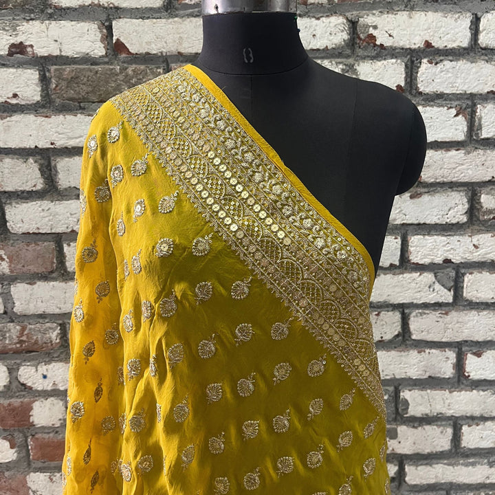 anokherang Dupattas Glamour Mustard Gold Sequin Georgette Dupatta