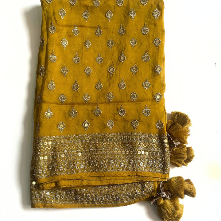 anokherang Dupattas Glamour Mustard Gold Sequin Georgette Dupatta