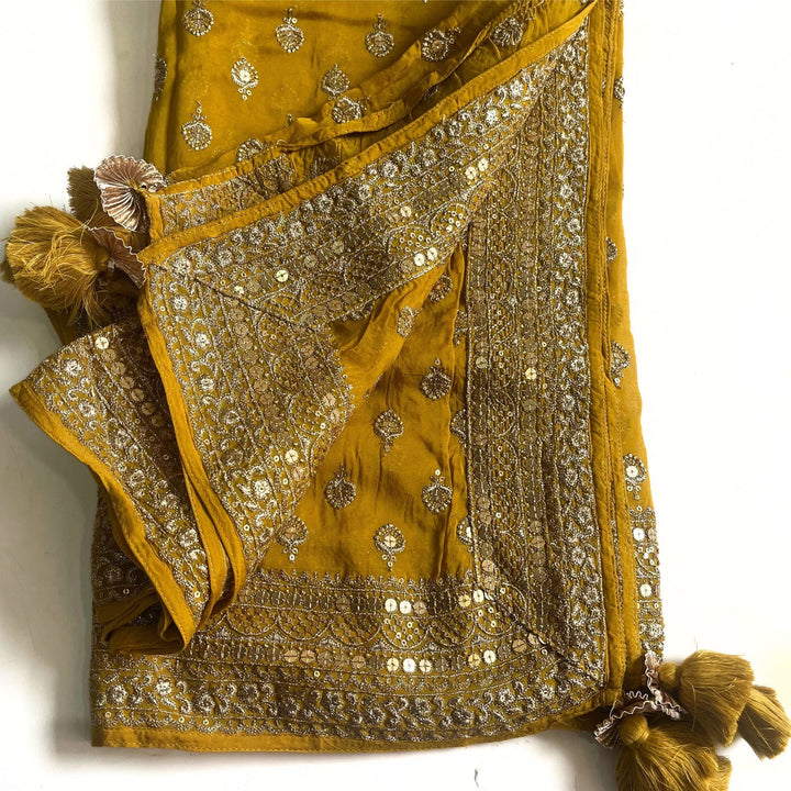 anokherang Dupattas Glamour Mustard Gold Sequin Georgette Dupatta