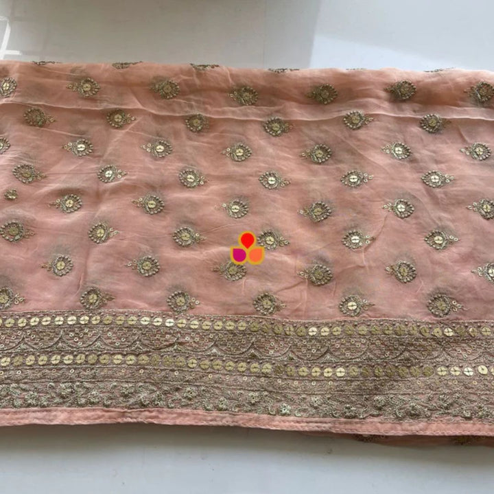 anokherang Dupattas Glamour Peach Gold Sequin Georgette Dupatta