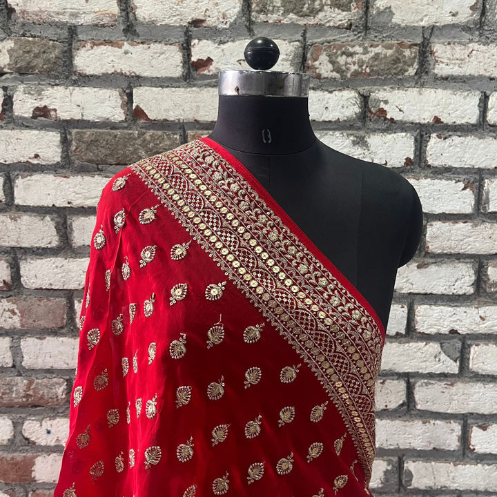 anokherang Dupattas Glamour Red Gold Sequin Georgette Dupatta