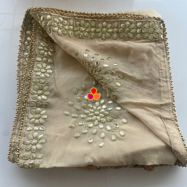 anokherang Dupattas Gold Gotta Patti Floral Chiffon Dupatta