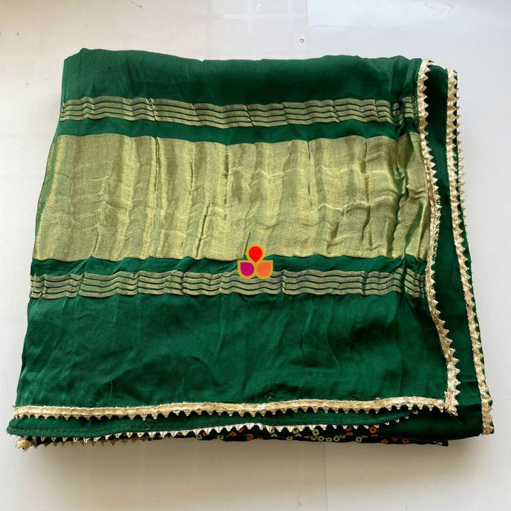 anokherang Dupattas Green Bandhej Silk Dupatta