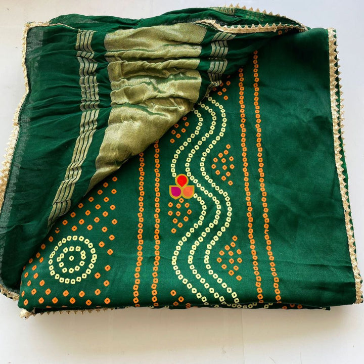 anokherang Dupattas Green Bandhej Silk Dupatta