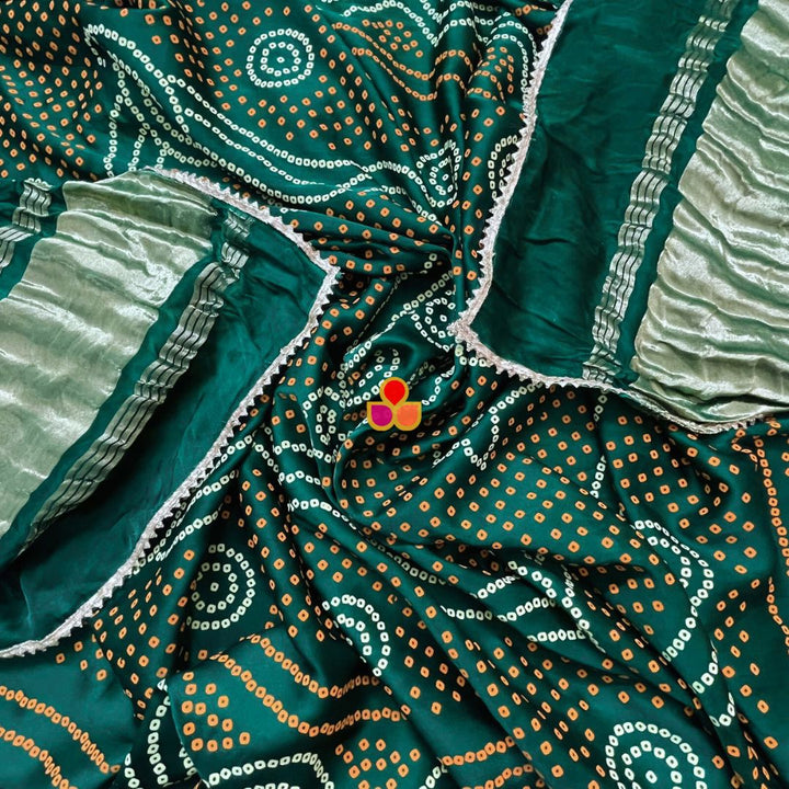 anokherang Dupattas Green Bandhej Silk Dupatta