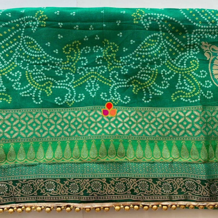 anokherang Dupattas Green Multicolor Banarasi Bandhej Dupatta