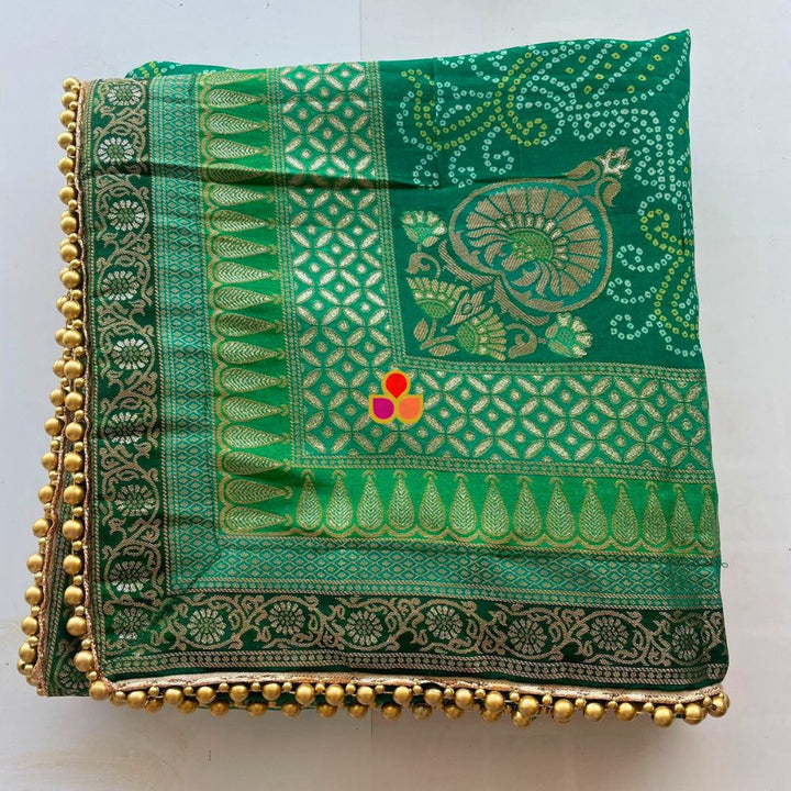 anokherang Dupattas Green Multicolor Banarasi Bandhej Dupatta