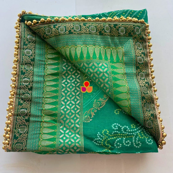 anokherang Dupattas Green Multicolor Banarasi Bandhej Dupatta