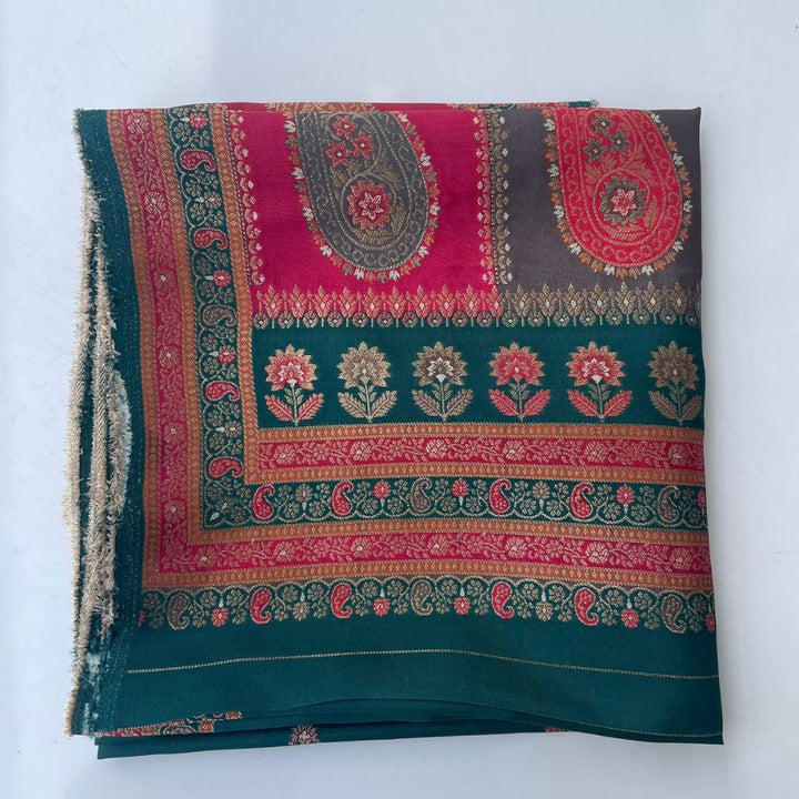 anokherang Dupattas Green Pink Banarasi Silk  Paisley Dupatta