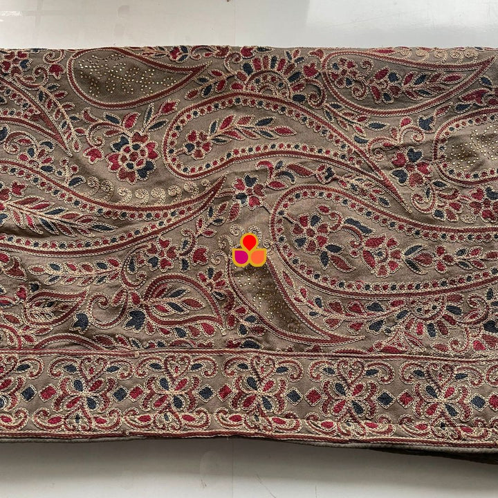 anokherang Dupattas Grey Ethnic Paisley Motif Kashmiri Silk Dupatta