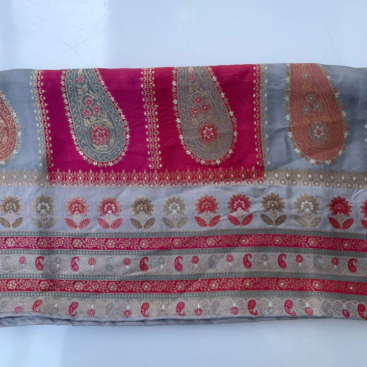 anokherang Dupattas Grey Pink Banarasi Silk  Paisley Dupatta