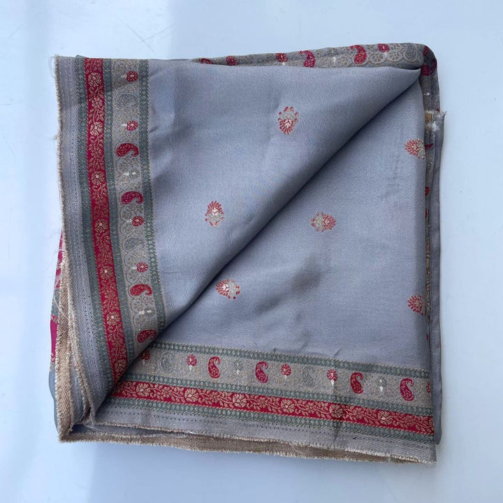 anokherang Dupattas Grey Pink Banarasi Silk  Paisley Dupatta