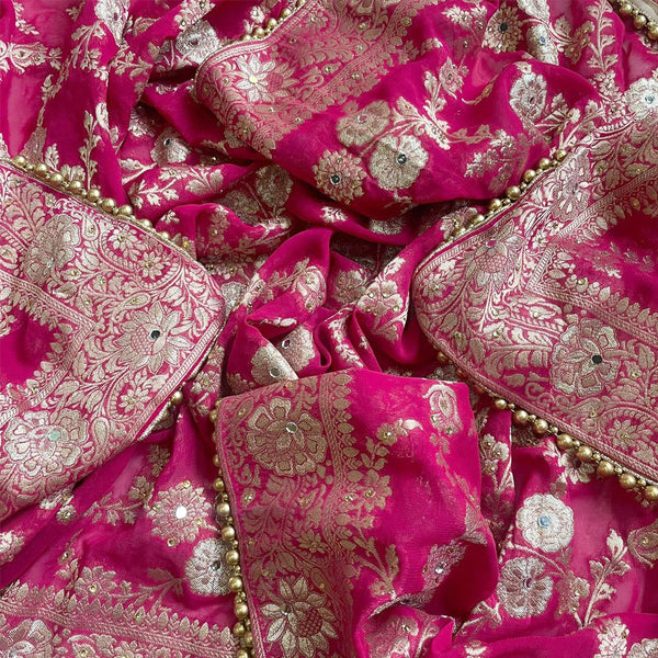 anokherang Dupattas Imperial Pink Embroidered Banarasi Georgette Men's Stole
