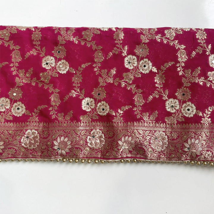 anokherang Dupattas Imperial Pink Embroidered Banarasi Georgette Men's Stole
