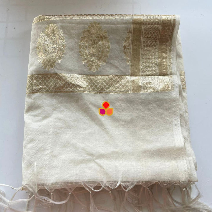 anokherang Dupattas Ivory Resham Zari Silk Dupatta