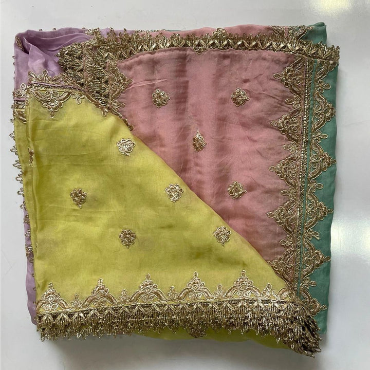 anokherang Dupattas Jugni Multicolor Zari Organza Dupatta (Copy)