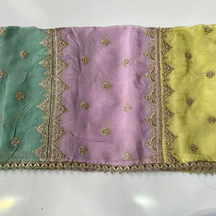 anokherang Dupattas Jugni Multicolor Zari Organza Dupatta (Copy)