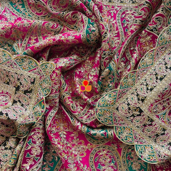 anokherang Dupattas Jugni Pink and Green Multicolor Zari Georgette Dupatta