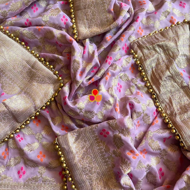 anokherang Dupattas Lavender Bandhej Georgette Banarsi Dupatta