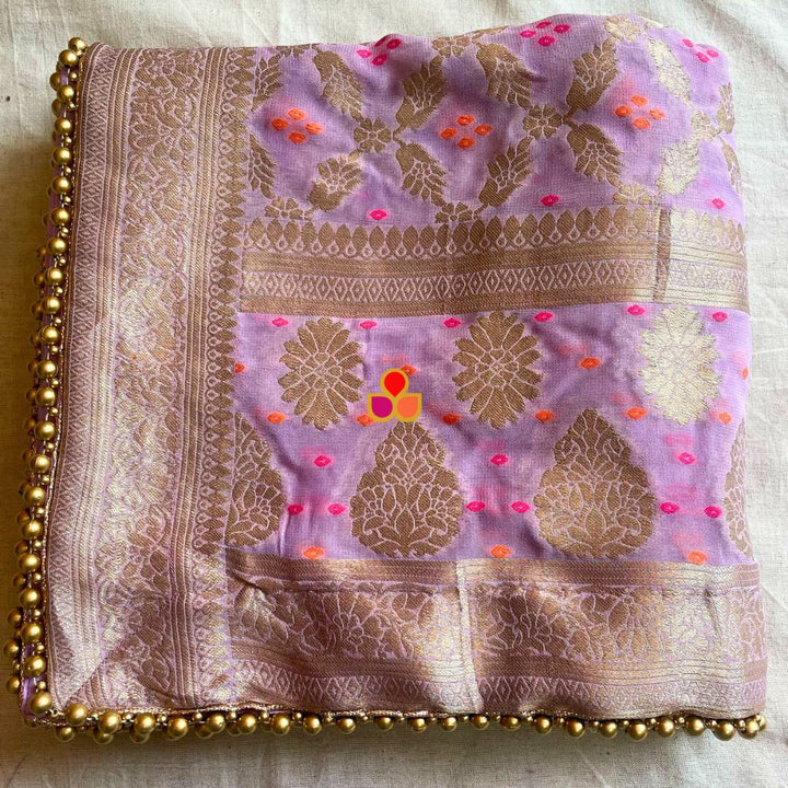 anokherang Dupattas Lavender Bandhej Georgette Banarsi Dupatta