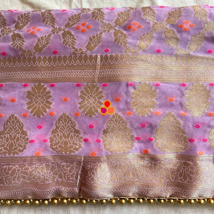 anokherang Dupattas Lavender Bandhej Georgette Banarsi Dupatta