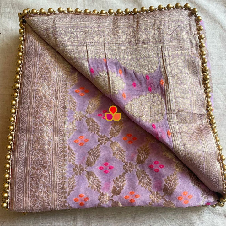 anokherang Dupattas Lavender Bandhej Georgette Banarsi Dupatta