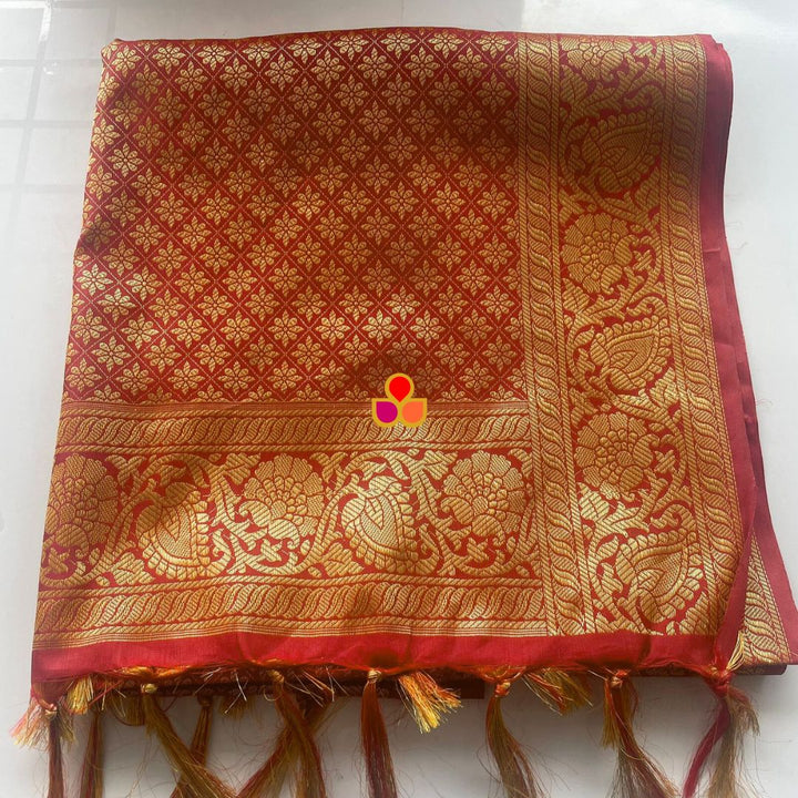 anokherang Dupattas Maroon Banarsi Silk Stole