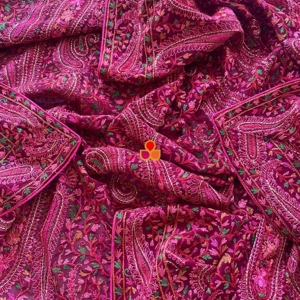 anokherang Dupattas Maroon Ethnic Multicolor Paisley Motif Kashmiri Georgette Stole