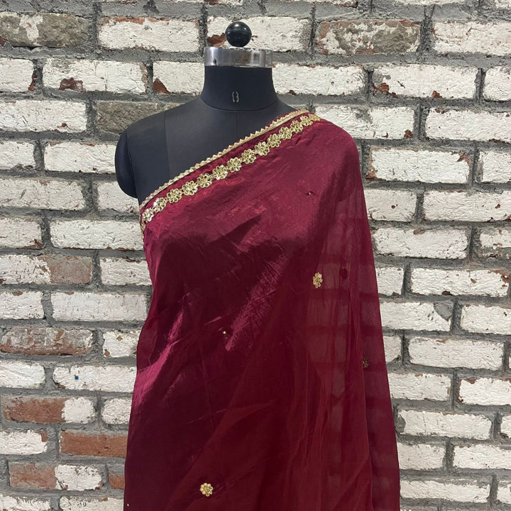 anokherang Dupattas Maroon Gotta Embroidered Men's Stole