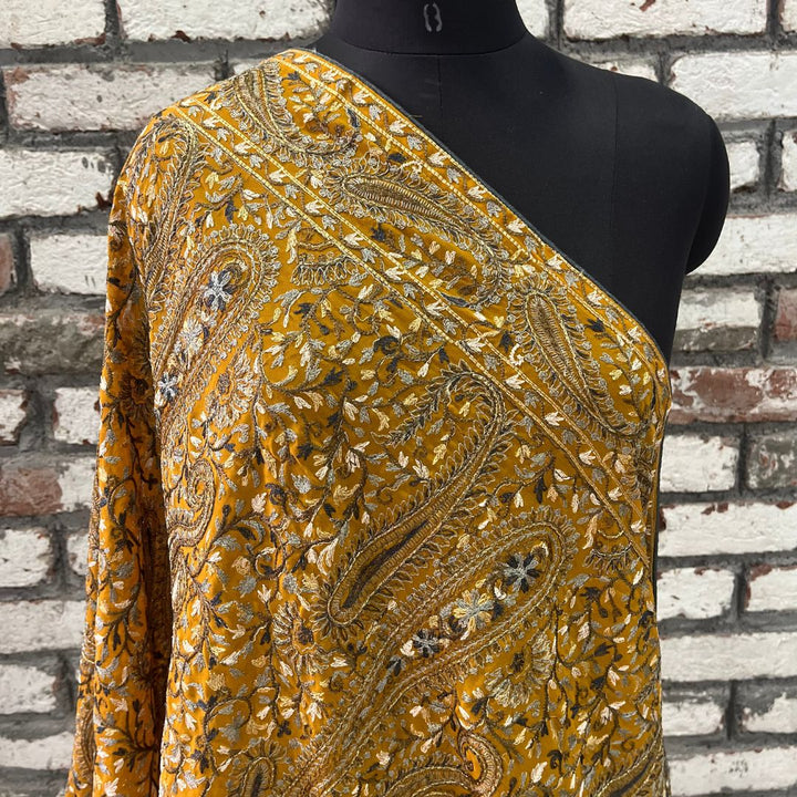 anokherang Dupattas Mustard Kashmiri Jamawar Georgette Dupatta