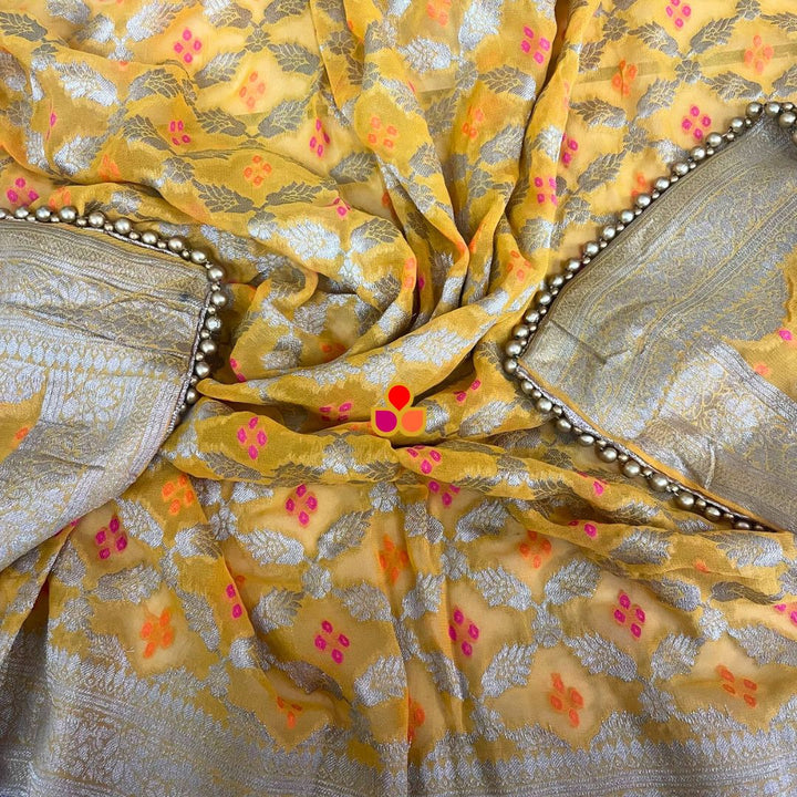 anokherang Dupattas Mustard Silk Unstitched Suit with Banarasi Georgette Dupatta