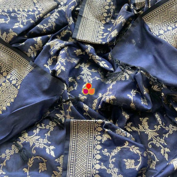 anokherang Dupattas Navy Blue Banarasi Silk Dupatta