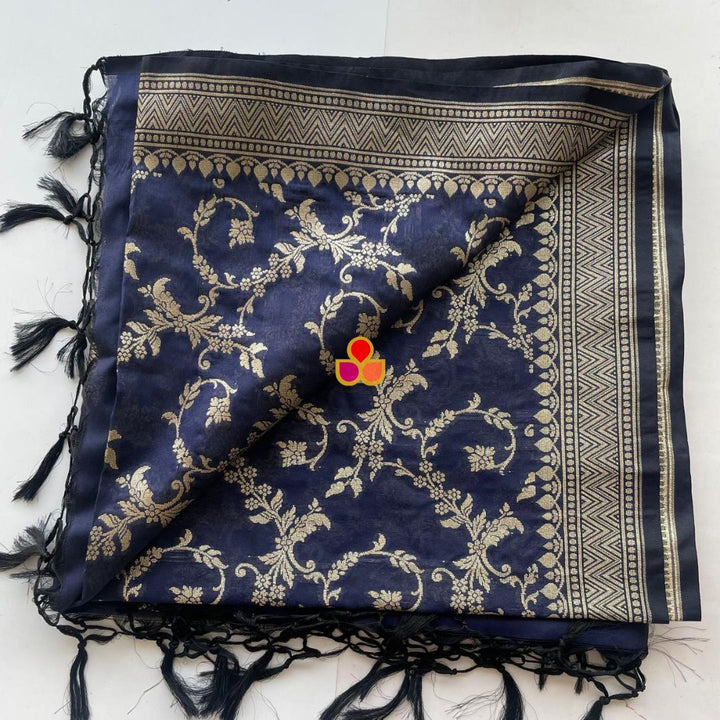 anokherang Dupattas Navy Blue Banarasi Silk Dupatta