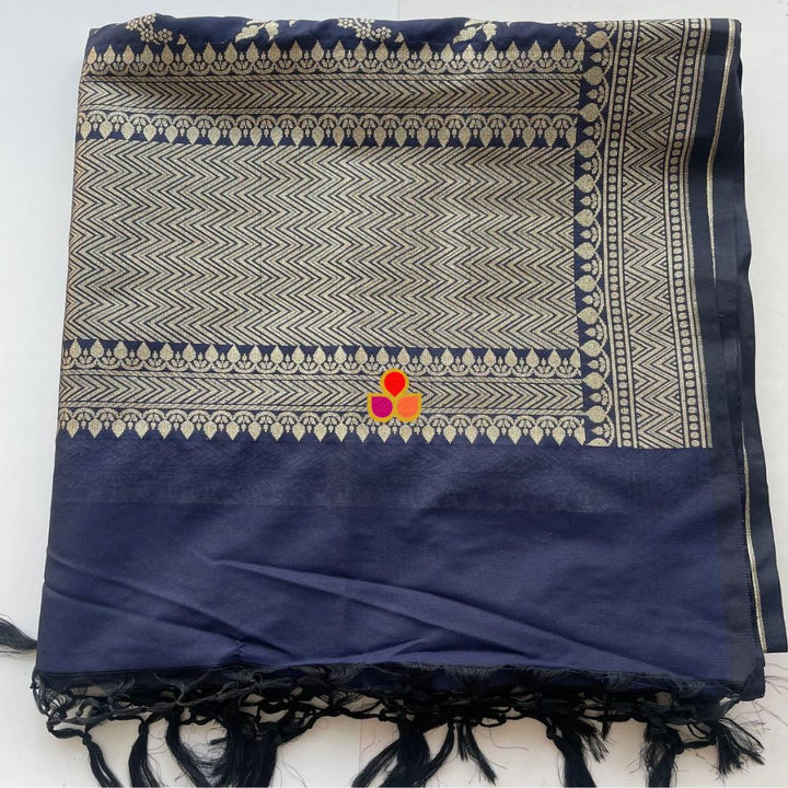 anokherang Dupattas Navy Blue Banarasi Silk Dupatta