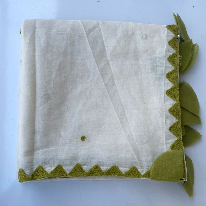 anokherang Dupattas Olive Green Cotton Tassel Dupatta