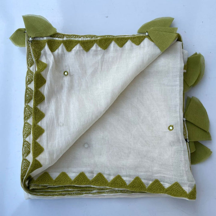 anokherang Dupattas Olive Green Cotton Tassel Dupatta