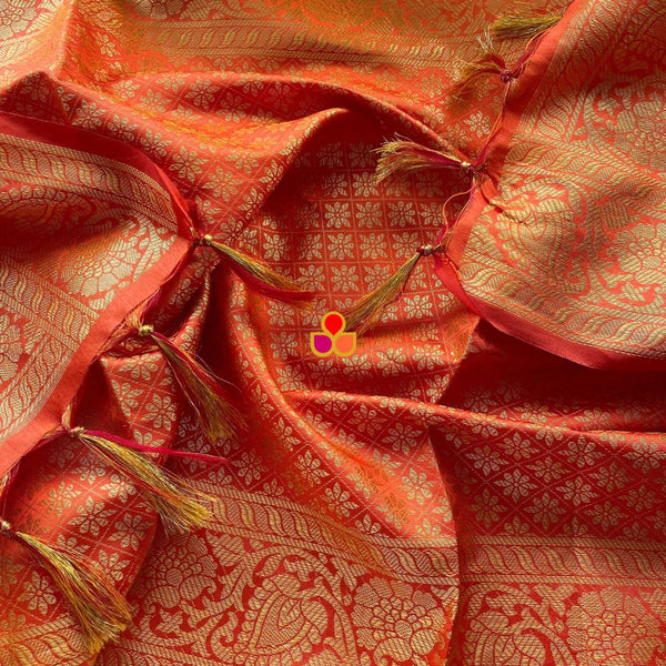 anokherang Dupattas Orange Banarsi Silk Stole