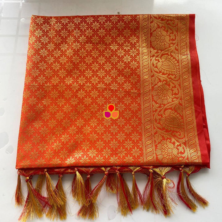 anokherang Dupattas Orange Banarsi Silk Stole