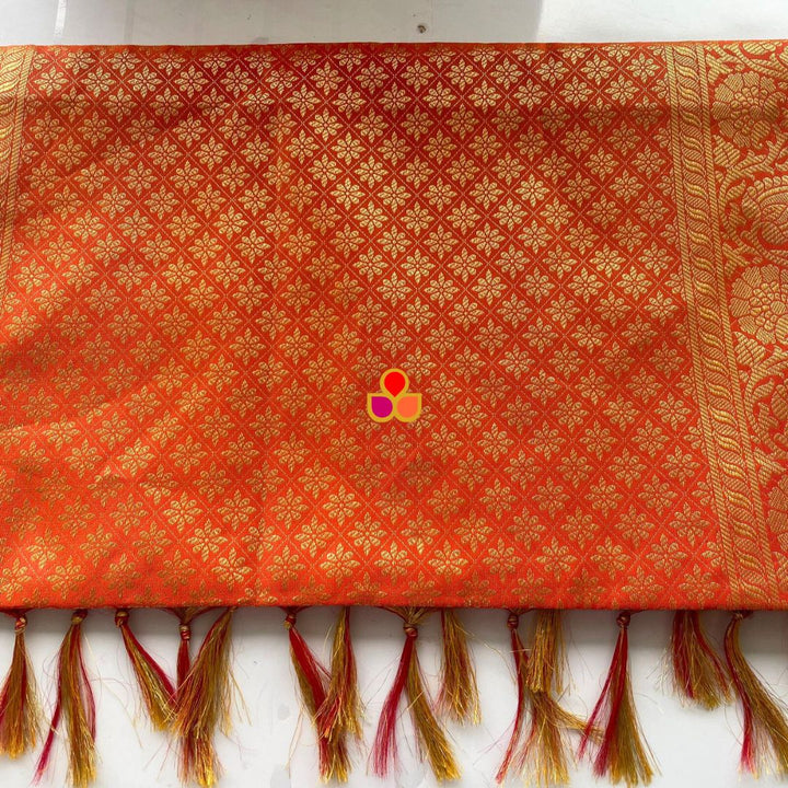 anokherang Dupattas Orange Banarsi Silk Stole