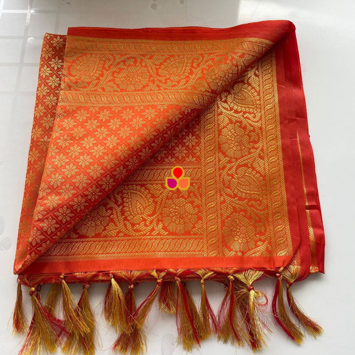 anokherang Dupattas Orange Banarsi Silk Stole