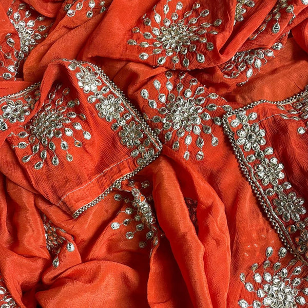 anokherang Dupattas Orange Floral Trail Gotta Chiffon Dupatta