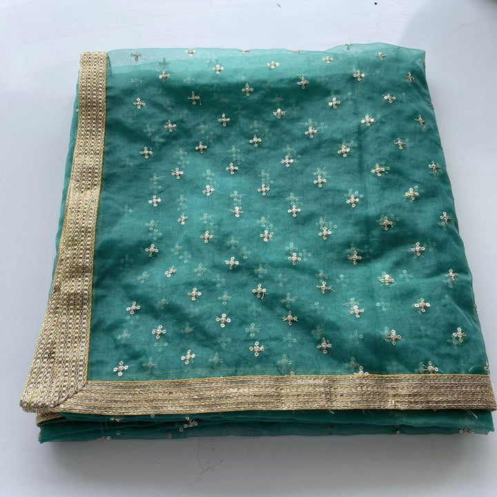 anokherang Dupattas Pine Green Pakeeza Organza Dupatta