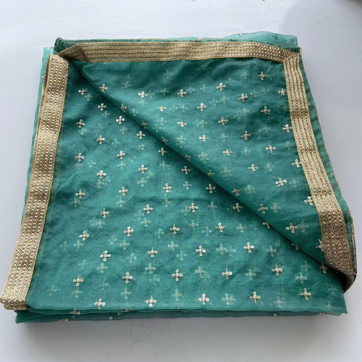 anokherang Dupattas Pine Green Pakeeza Organza Dupatta